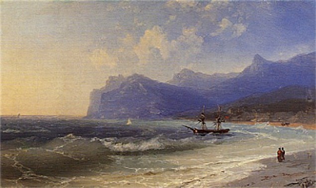 Image -- Ivan Aivazovsky: The Beach at Koktebel on a Windy Day (1873)