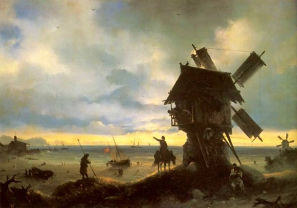 Image -- Ivan Aivazovsky: A Windmill on the Sea Shore (1837).