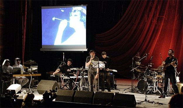 Image -- Yuri Andrukhovych and Karbido at concert. Tsynamon, Kyiv (2010).