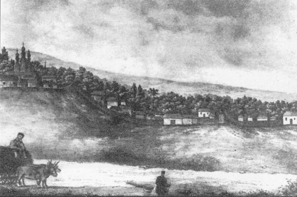 Image -- Mykola Arandarenko: Lithograph of Porokhivka Kaniv region (after 1848).