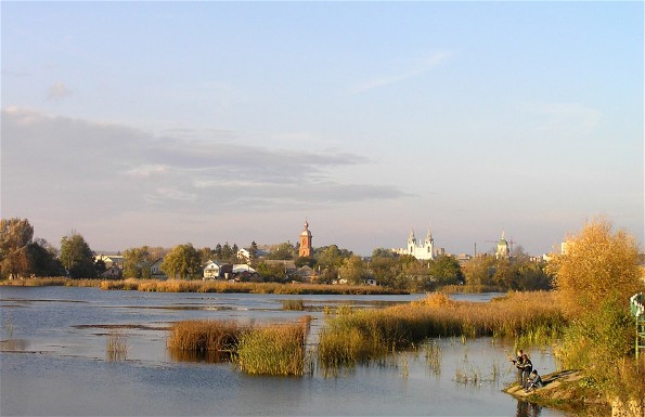 Image -- A view of Bar, Vinnytsia oblast, across the Riv River.