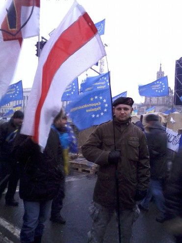 Image -- A Ukrainian Belarusian activist at Euromaidan (Kyiv, 2014).