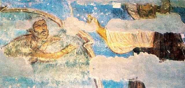 Image -- Fragment of the 12th-century fresco Miraculous Fishing uncovered in the Transfiguration Church in Berestove.