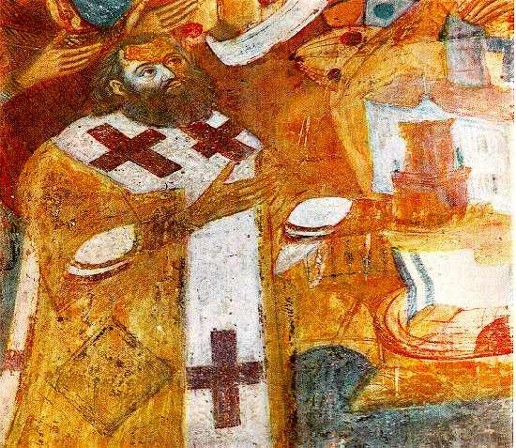 Image -- Portrait of Metropolitan Petro Mohyla on the fresco Petro Mohyla's Gift in the Transfiguration Church in Berestove.