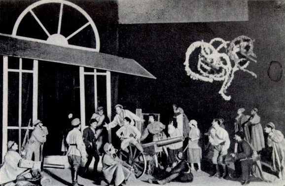Image -- A scene from the Berezil production of Ivan Dniprovsky's Apple-Blossom Captivity (1927).