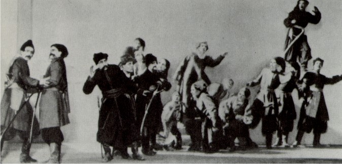 Image -- A scene from the Berezil performance based on Taras Shevchenko's Haidamaky (1924).