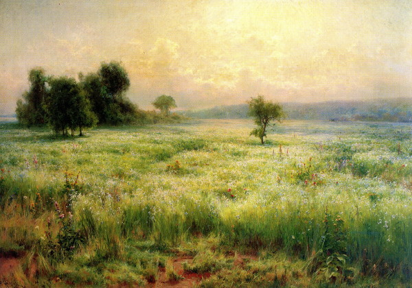 Image -- Mykhailo Berkos: Flax in Bloom (1893).