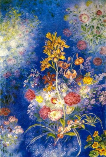 Image -- Kateryna Bilokur: Flowers in Blue Jar (1942-43).