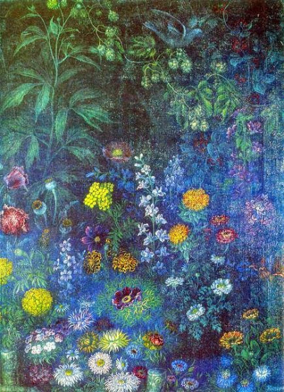 Image -- Kateryna Bilokur: Flowers in the Evening (1942).