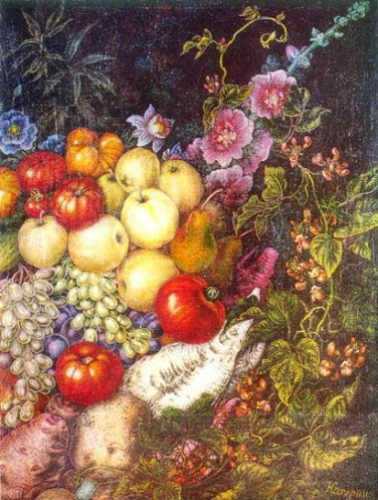 Image -- Kateryna Bilokur: Greeting the Harvest (1946).