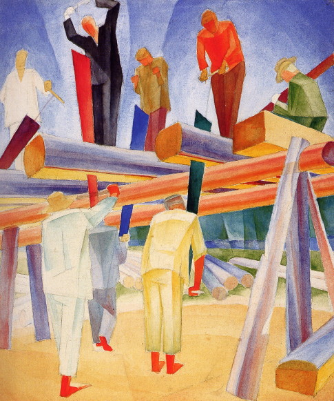 Image -- Oleksander Bohomazov: The Work of Sawers (1929).
