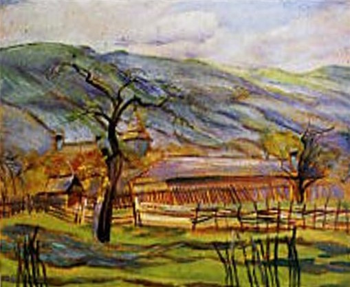 Image -- Mykola Butovych: Carpathian Landscape (watercolor, 1930s)