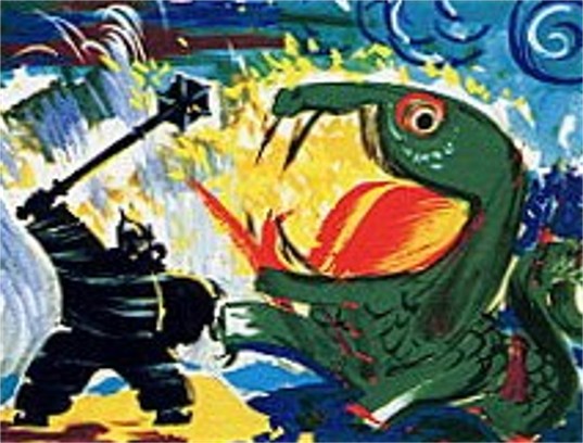 Image -- Mykola Butovych: Kyrylo Kozhumiaka in Battle with the Dragon (1955)