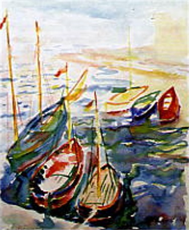 Image -- Mykola Butovych: Split. Boats in the Harbour (watercolour, 1940)
