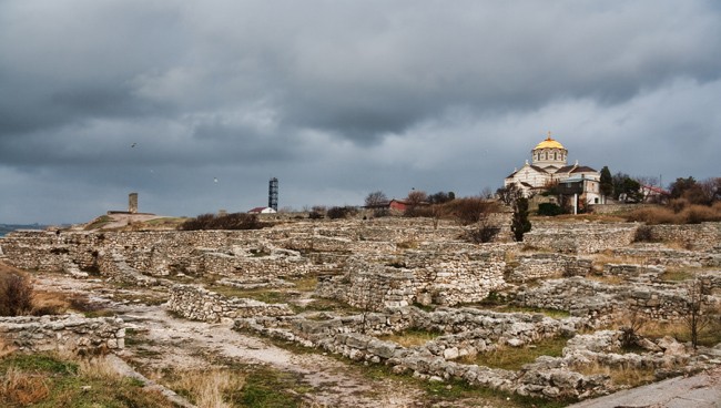 Image -- The ruins of Chersonese Taurica (with the Church of Saint Volodymyr) near Sevastopol in the Crimea.