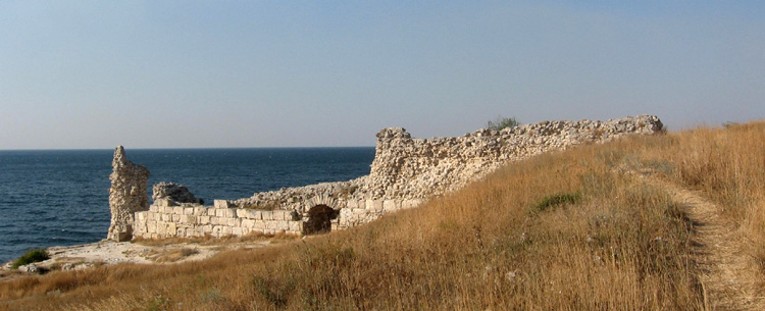 Image -- The ruins of western fortification walls in Chersonese Taurica near Sevastopol in the Crimea.