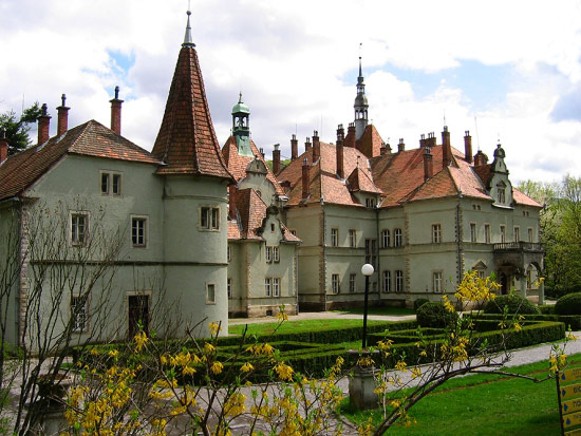 Image -- The Karpaty sanatorium (formerly a hunting castle of the Schonborn family) near Chynadiieve in Transcarpathia.
