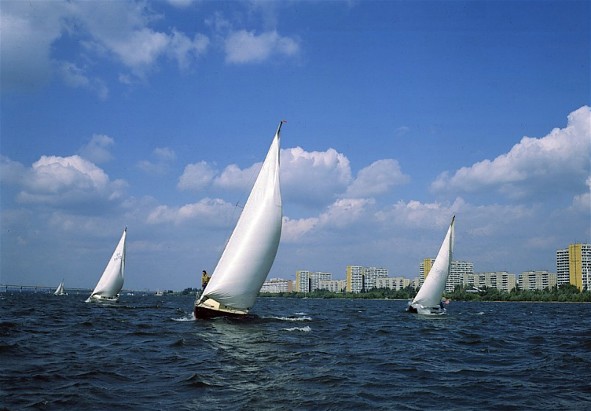 Image -- Sailing boats on the Dnipro River near the city of Dnipro.