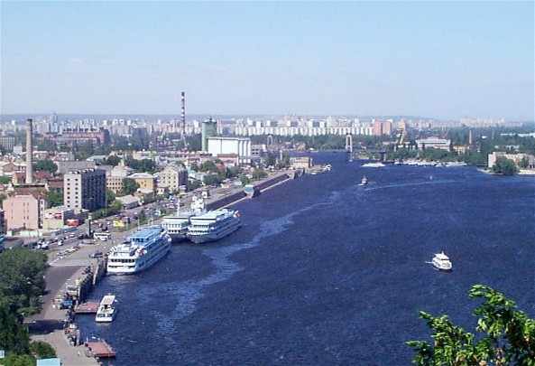 Image -- A river port on the Dnipro River in the Podil district of Kyiv.