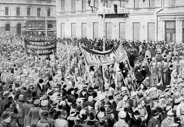 Image -- The February Revolution of 1917: a demonstration in Petrograd.