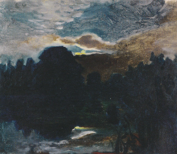 Image -- Mykola Ge: Moonlit Night in Ivanovskyi khutir (1880s).