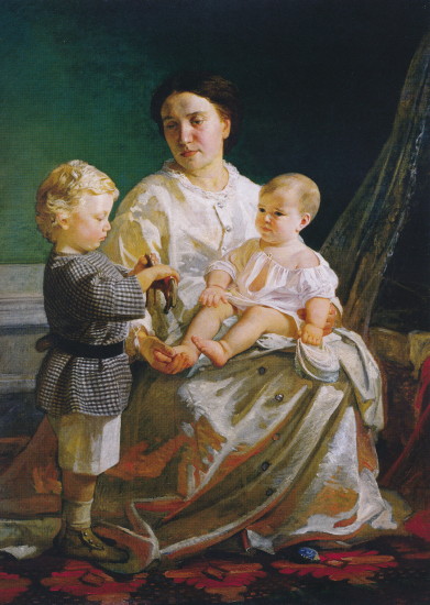 Image -- Mykola Ge: Portrait of Artist's Wife and Children (1860s).