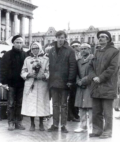 Image -- The protesters (including Oksana Meshko) during the Revolution on Granite in Kyiv (1990).