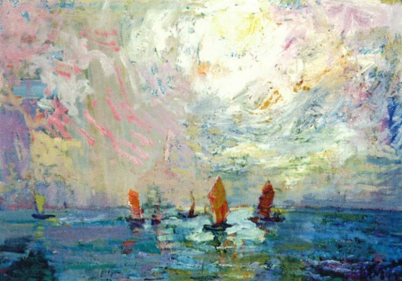 Image -- Mykola Hlushchenko: Approach of the Boats (1957).