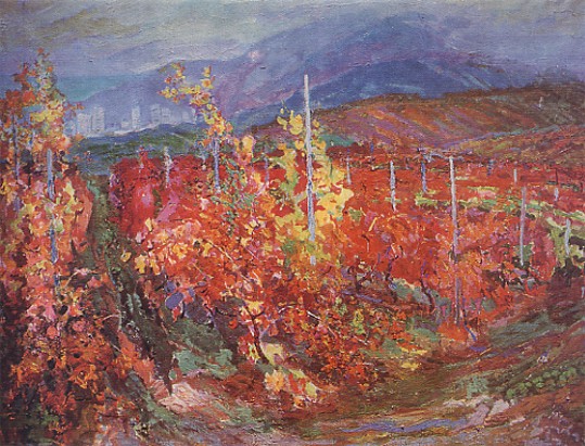 Image -- Mykola Hlushchenko: Purple Vineyards (1973).