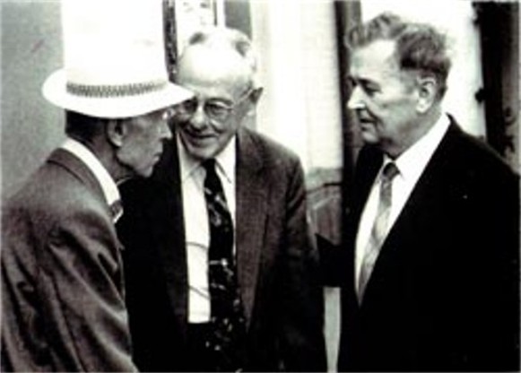Image -- Ivan Honchar, Yurii Shevelov and Oles Honchar (Kyiv 1990s).