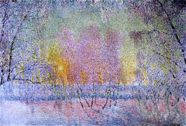 Image -- Ihor Hrabar: Frost and Sunrise (1908).