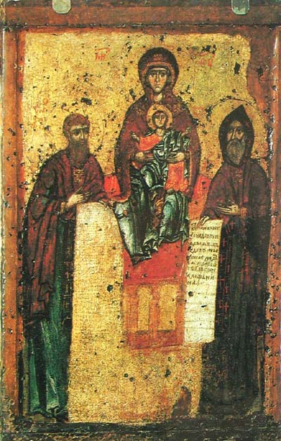 Image -- The icon of The Mother of God of the Caves or The Svensk Mother of God (11th century, Kyivan school).