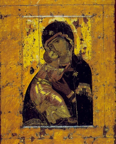 Image -- Icon: The Vyshhorod Mother of God (later known as the Vladimir Mother of God) (Byzantine, 12th-century).