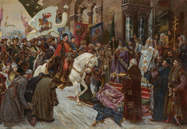 Image -- Mykola Ivasiuk: Bohdan Khmelnytskys Entry into Kyiv (1912).
