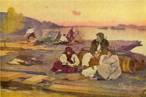Image -- Ivan Izhakevych: Travelers on the Dnieper (1902).
