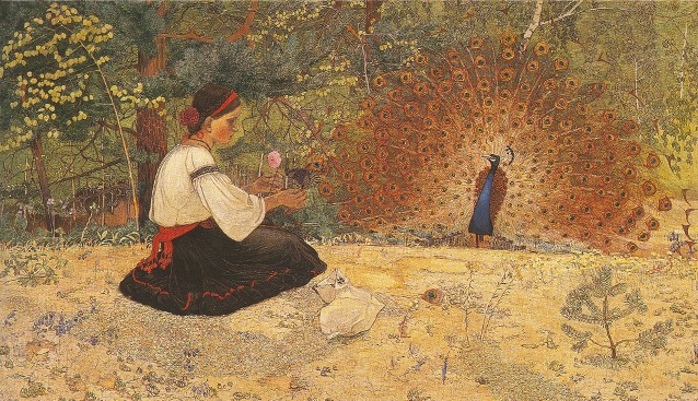 Image -- Petro Kholodny: A Tale of a Girl and Peacock (1916).