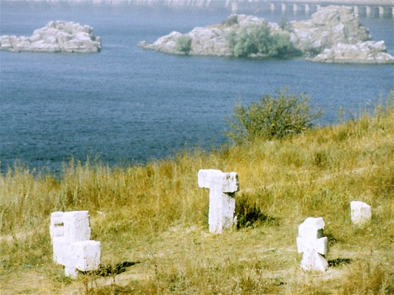 Image -- The Khortytsia Island: tombstones on Cossack graves.