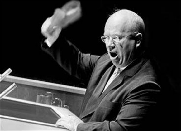 Image -- the Khrushchev shoe-banging incident at the UN General Assembly in New York on 12 October 1960.