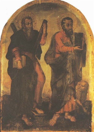 Image -- Yov Kondzelevych: Icon of Apostles Andrew and Mark from the village of Voshatyn in Volhynia.