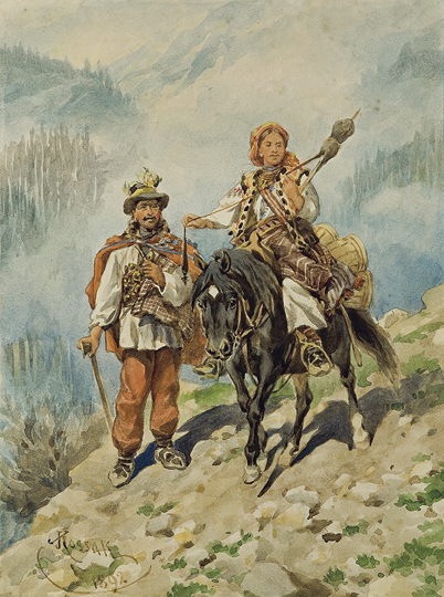 Image -- Juliusz Kossak: Hutsuls Travelling (1892).