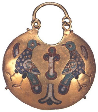 Image -- Kyivan Rus' gold pendant (12th-13th century) at the Museum of Historical Treasures of Ukraine in Kyiv.