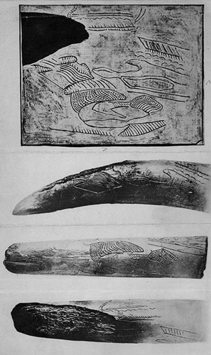 Image -- Upper Paleolithic Kyrylivska archeological site (Kyiv): ornamented mammoth ivory artifacts.