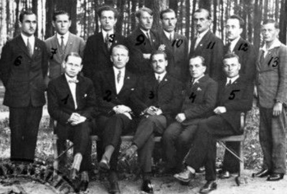 Image -- Members of the League of Ukrainian Nationalists. (Sitting first from left: LUN president Mykola Stsiborsky.)