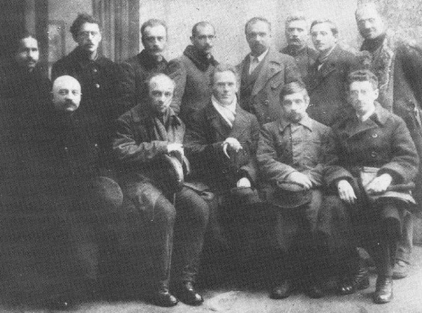 Image -- The executive of the Leontovych Music Society Praesidium (1922). (Head: Yukhym Mykhailiv sitting in centre.)