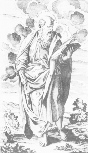 Image -- Hryhorii K. Levytsky: Saint John the Evangelist, engraving in the Apostolos printed by the Kyivan Cave Monastery Press (1738).