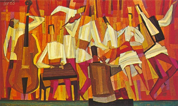 Image -- Myron Levytsky:  Hutsul Musicians (1963).