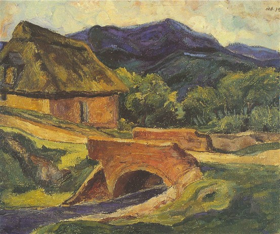 Image -- Myron Levytsky: Landscape with Bridge (1938).