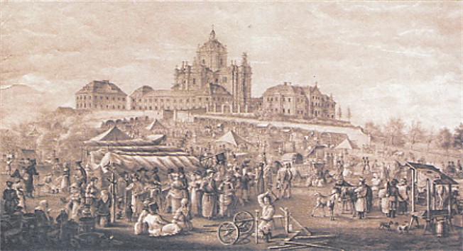 Image -- A fair near Saint Georges Cathedral in Lviv (old painting from the school of Master Piller).