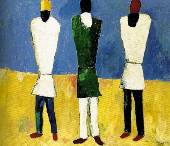 Image -- Kazimir Malevich: Three Peasant Figures (1930s).
