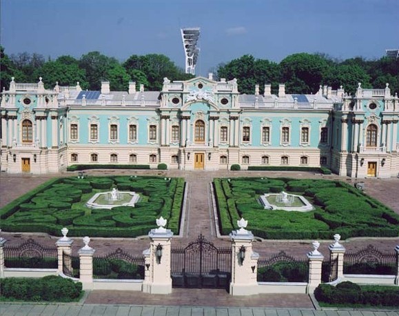 Image -- The Mariinskyi Palace in Kyiv, designed by Bartolomeo Francesco Rastrelli and built in 1747-55.